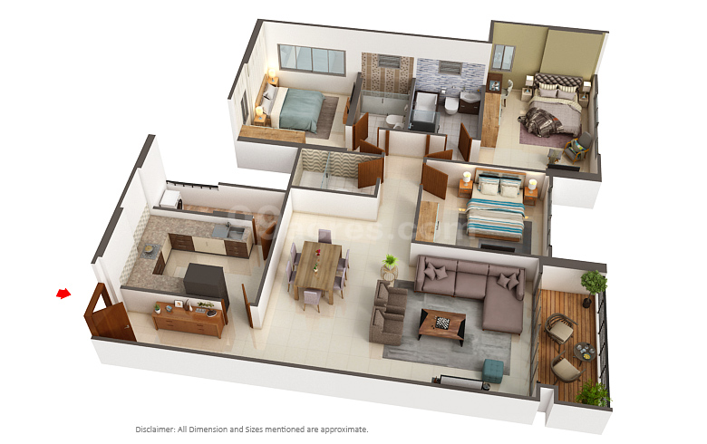 3 BHK Flat in Godrej Serenity floor plan 1,422 sq.ft. (132.11 sq.m.)