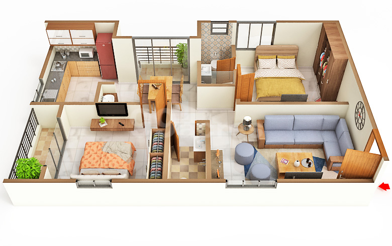 2 BHK Flat in Gahans Orchid floor plan 1,098 sqft (102.01 sqm)