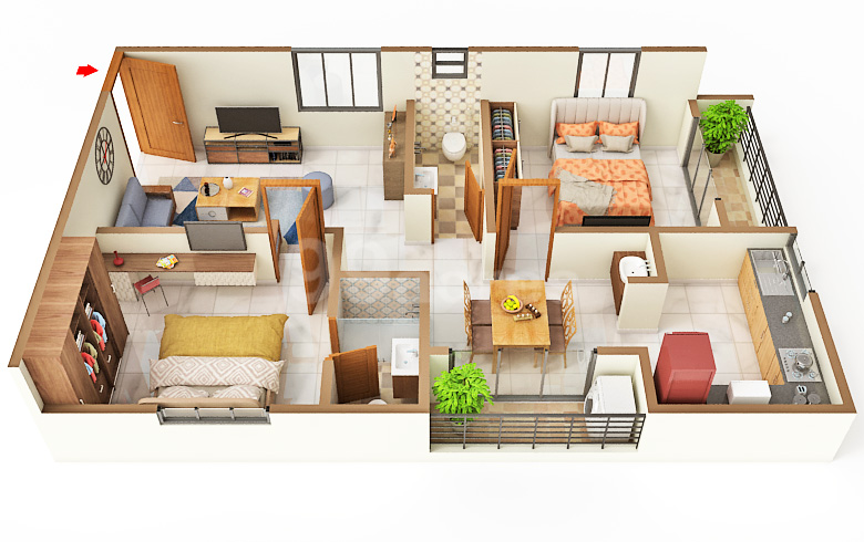 2 BHK Flat in Gahans Orchid floor plan 1,062 sqft (98.66 sqm)