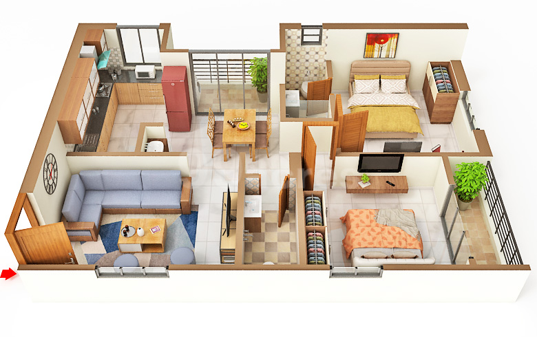 2 BHK Flat in Gahans Orchid floor plan 1,071 sqft (99.5 sqm)