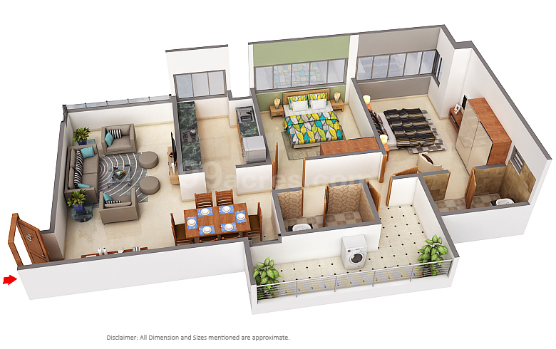 2 BHK Flat in Godrej Platinum floor plan 990 sq.ft. (91.97 sq.m.)