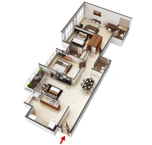 3 BHK Flat in Godrej Prive floor plan 1,160 sq.ft. (107.77 sq.m.)